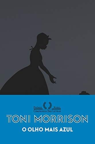 capa com o título numa faixa azul na parte inferior e uma imagem predominantemente cinza de uma silueta de uma mulher de vestido
